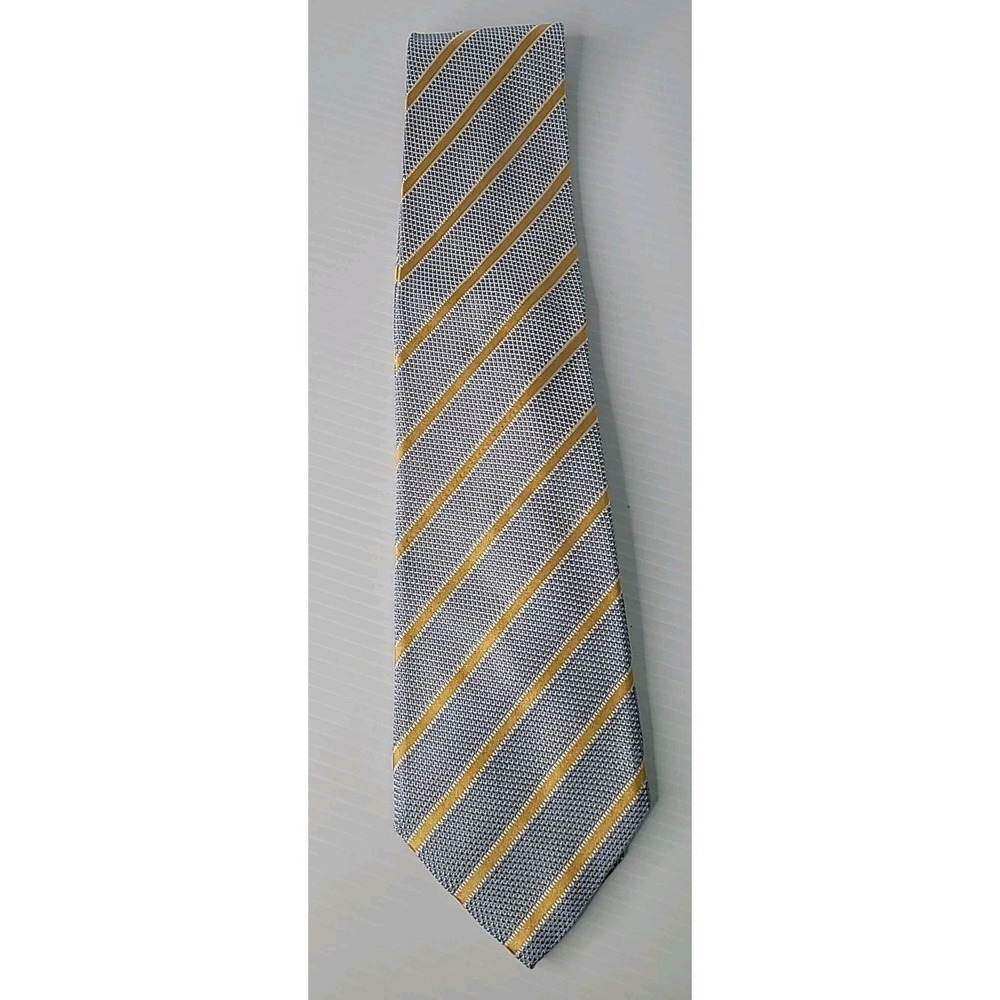 Crombie Men's‎ Silk Luxury Necktie Yellow/Grey Striped Handmade in Italy